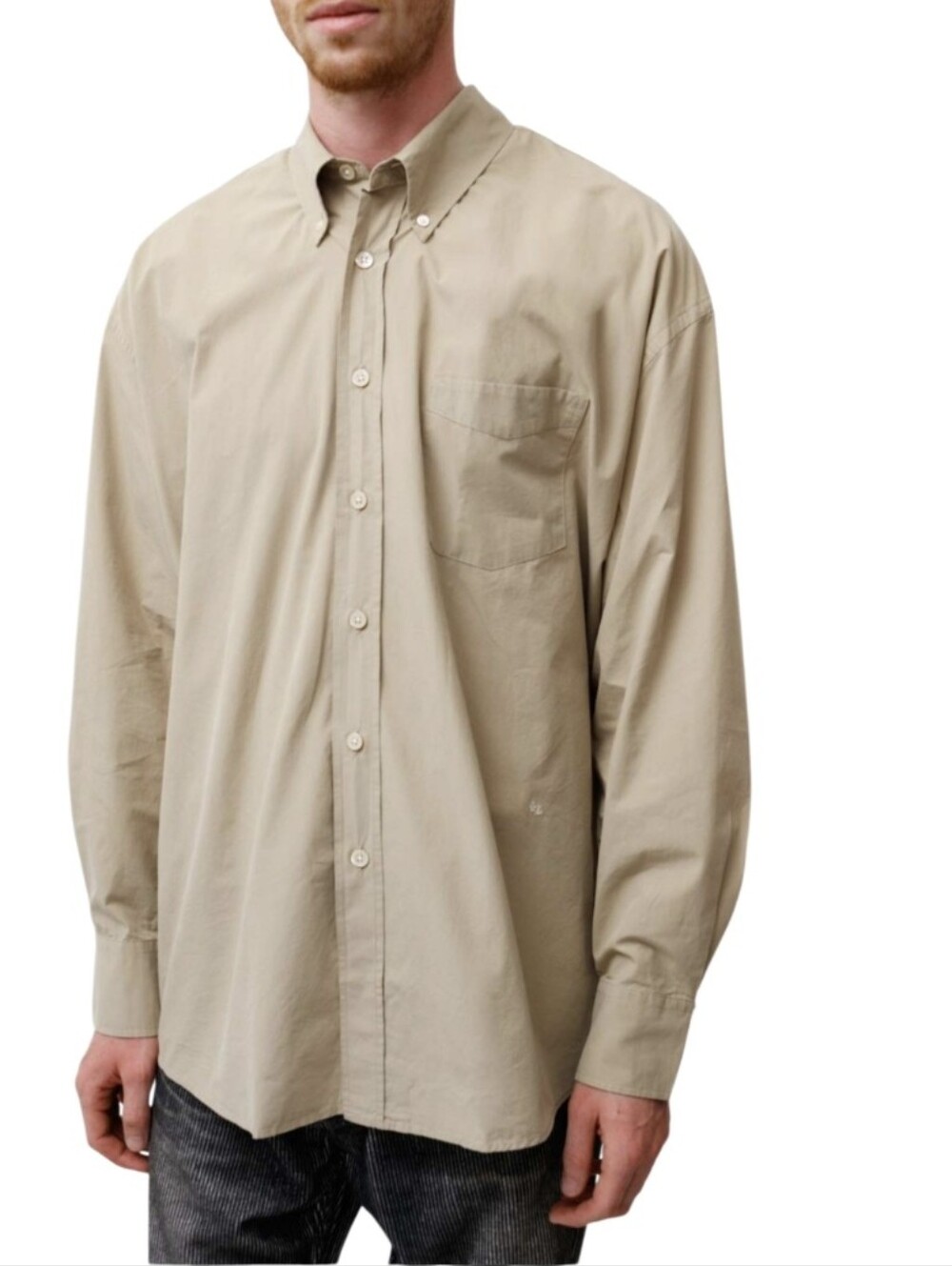 #A140 Men's Button-Down Long-Sleeve Shirt in Beige